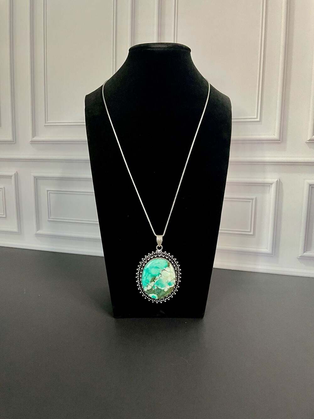 Turquoise Pendant Necklace with Chain in German Silver